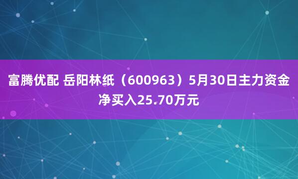 富腾优配 岳阳林纸（600963）5月30日主力资金净买入25.70万元