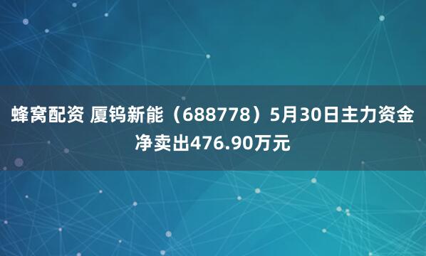 蜂窝配资 厦钨新能（688778）5月30日主力资金净卖出476.90万元